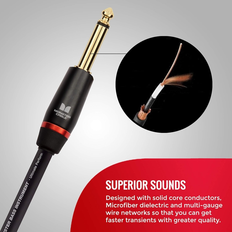 Monster Cable Prolink Bass 12 Instrumentenkabel, Angled to Straight 1/4" Plugs, 3.60m